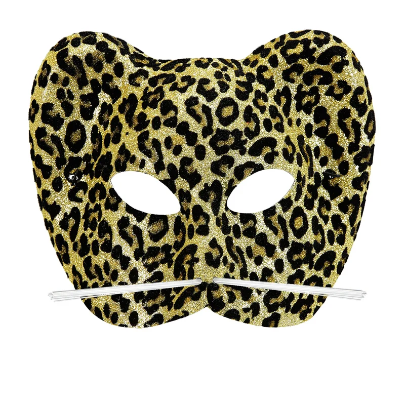 Glitter Oogmasker Luipaard Groot Met Snorharen Goud