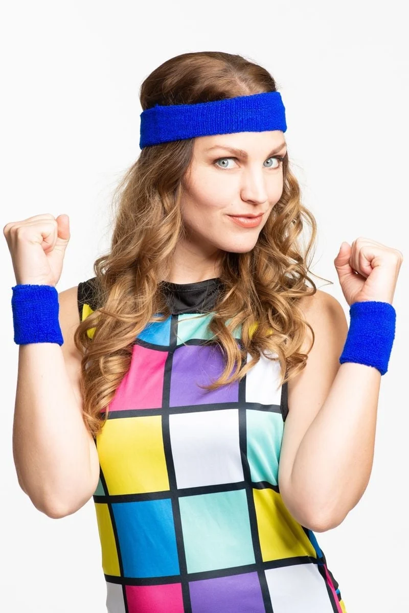 80's Zweetband Set Blauw