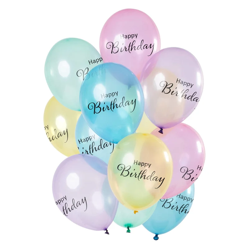 Ballonnen 'Happy Birthday' Pastel Transparant 30cm - 12 stuks