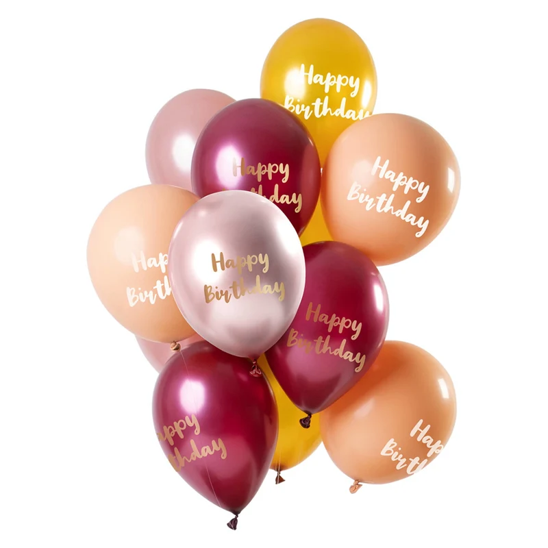 Ballonnen 'Happy Birthday' Roze-Goud 30cm - 12 stuks
