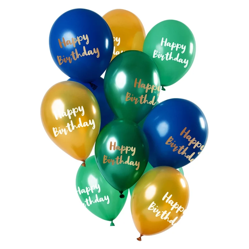 Ballonnen 'Happy Birthday' Groen-Goud 30cm - 12 stuks