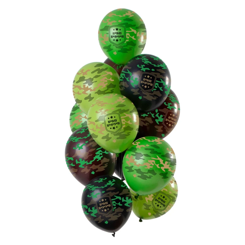 Ballonnen 'Happy Birthday' Camouflage 30cm - 12 stuks