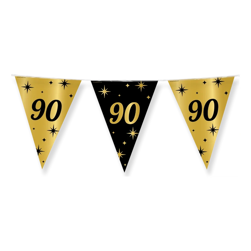 Party vlaggen 90 jaar Goud Zwart