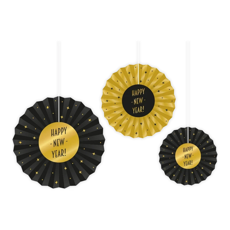 Waaier Happy new Year Goud Zwart