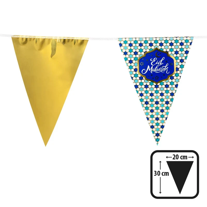 Folie Vlaggenlijn Eid Mubarak Blauw/Goud (6m)