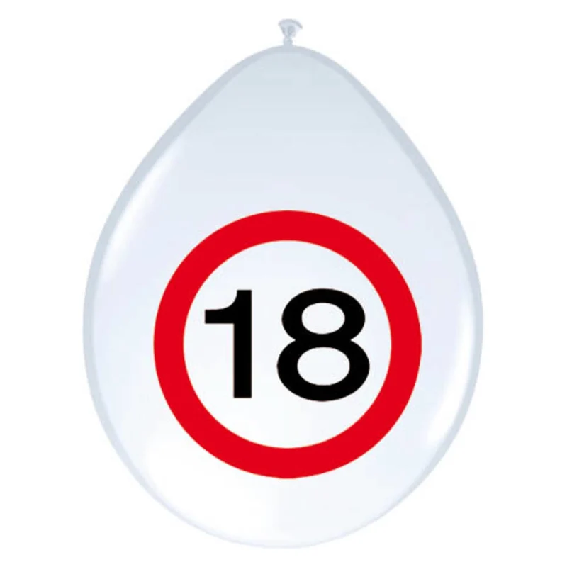 18 Jaar Verkeersbord Ballonnen - 8 stuks