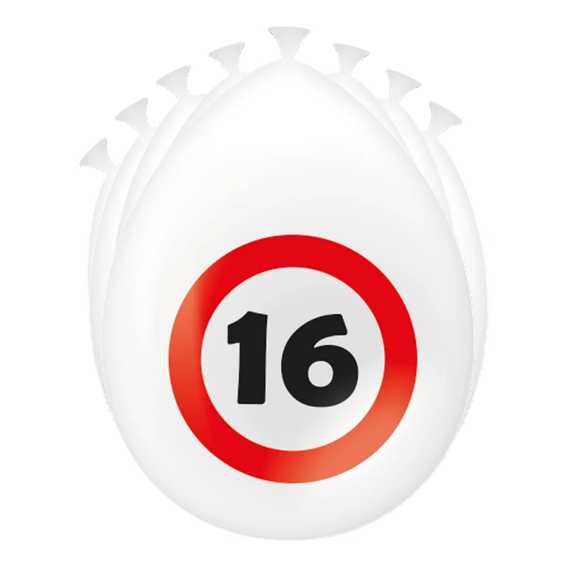 16 Jaar Verkeersbord Ballonnen - 8 stuks