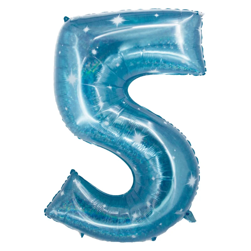 Folieballon Cijfer 5 Galactic Aqua - 101 cm