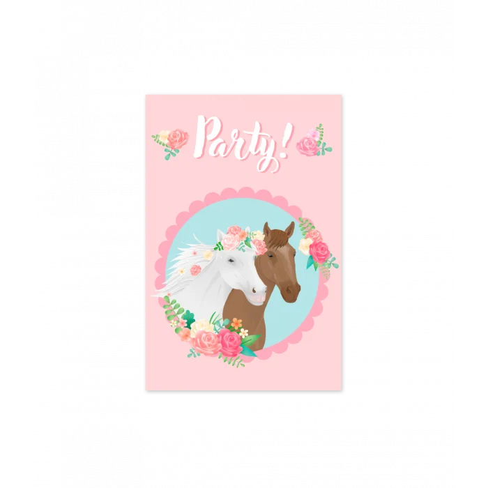 Party Uitnodigingskaarten Paarden Dreams Roze (6st)