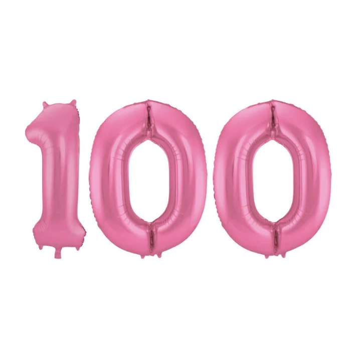 Folieballon 100 jaar metallic roze mat 86cm