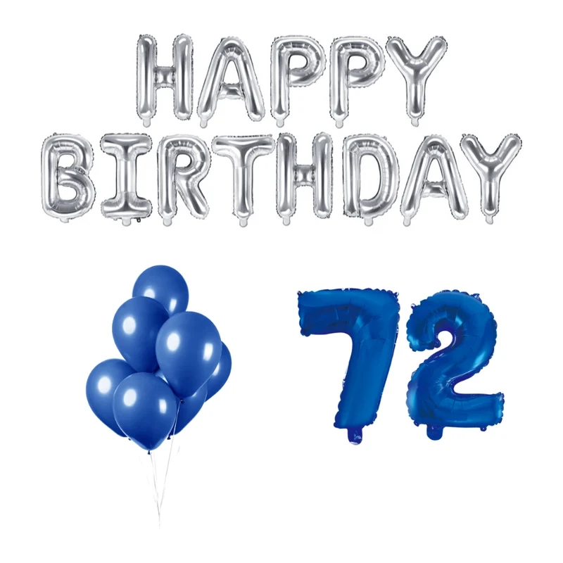 72 jaar Verjaardag Versiering Ballon Pakket Blauw & zilver