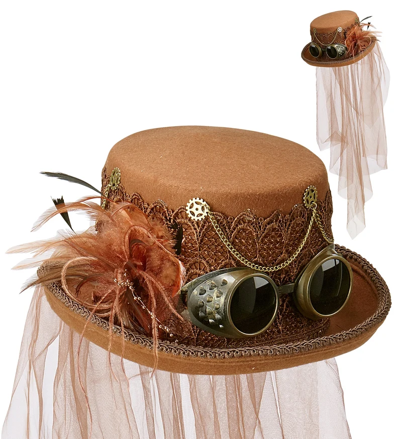 Bruine hoge hoed Steampunk
