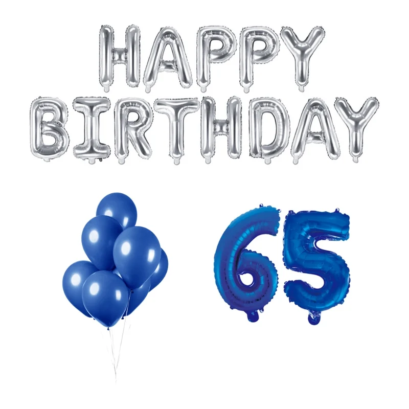 65 jaar Verjaardag Versiering Ballon Pakket Blauw & zilver