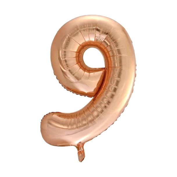 Folieballon 9 jaar Rose Goud 66cm