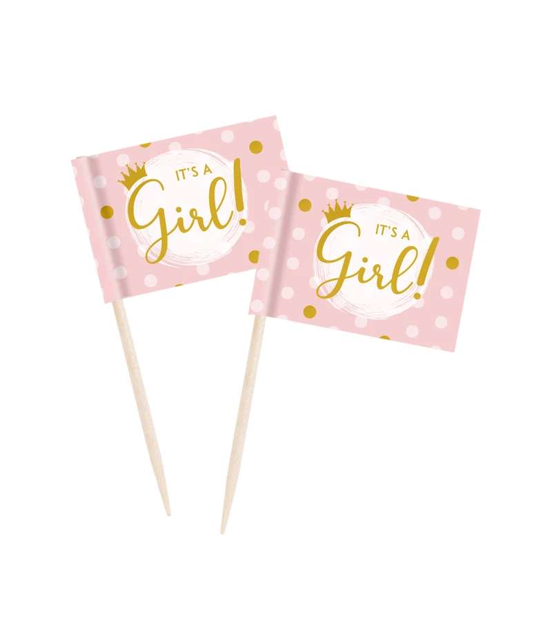 Cocktailprikkers Vlaggetjes - It's A Girl (50st)
