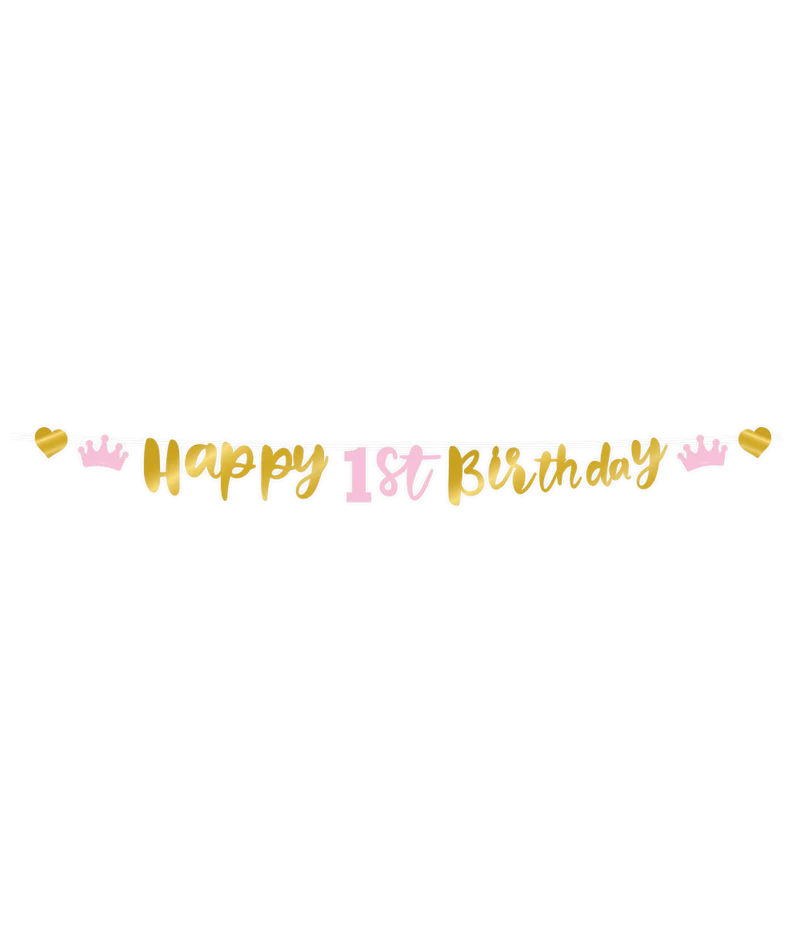 Letterbanner Verjaardag Meisje 1 Jaar goud/roze (250cm)