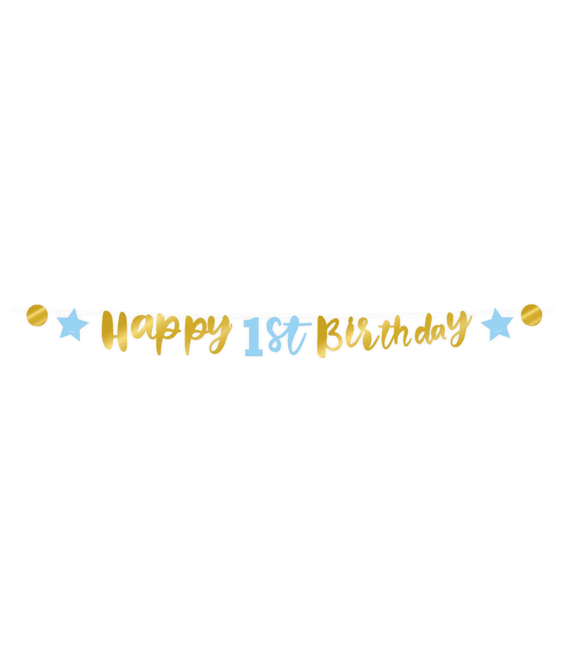 Letterbanner Verjaardag Jongen 1 Jaar Blauw/Goud (250cm)