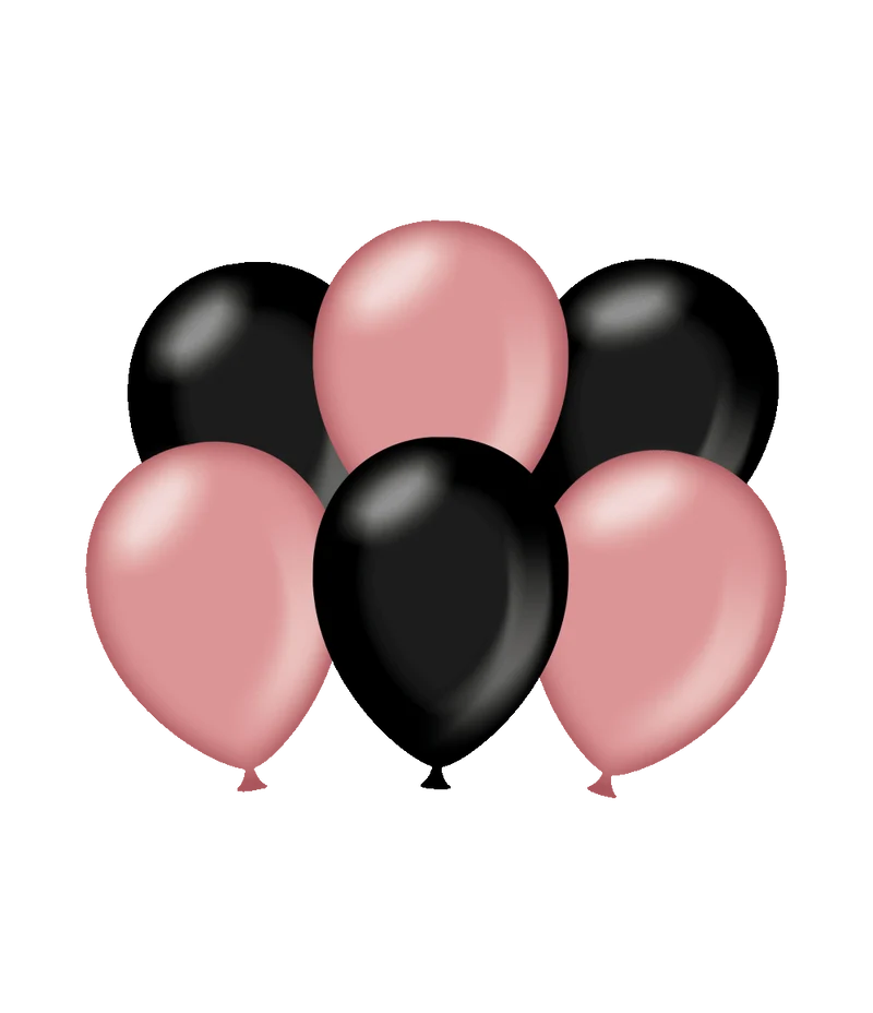 Ballonnen Metallic Rosé Goud/Zwart (6st)