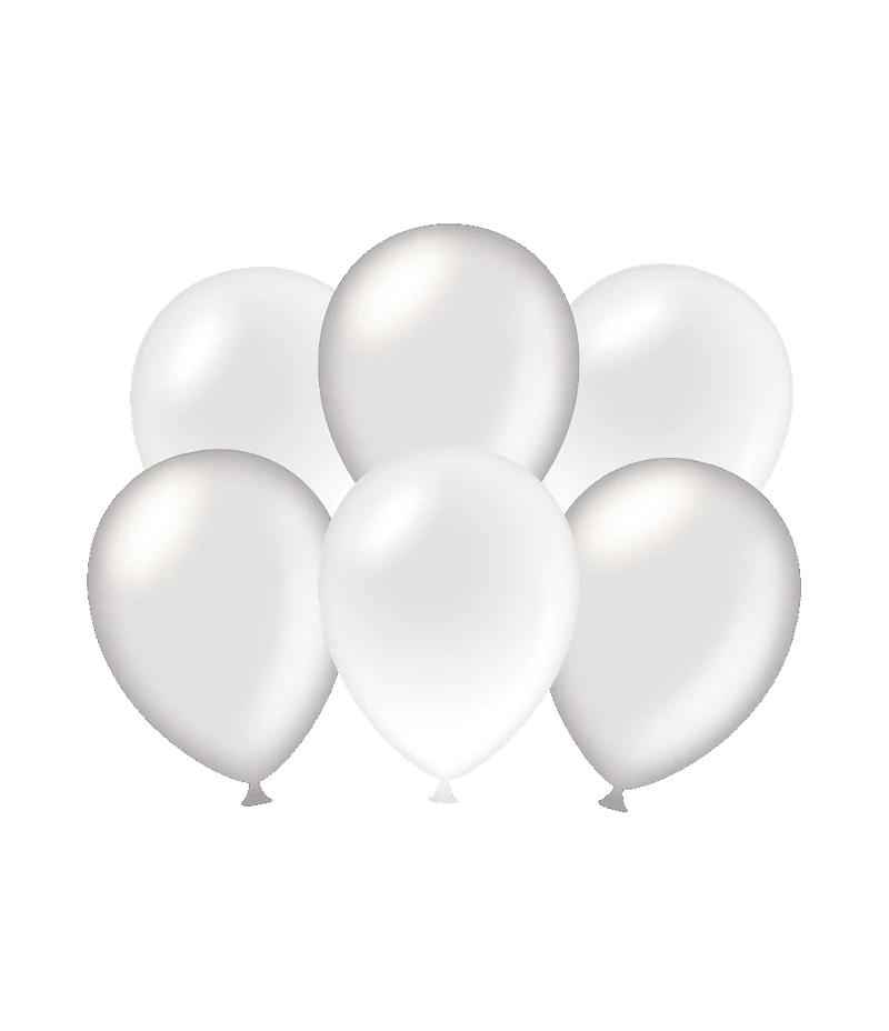 Ballonnen Metallic Zilver/Wit (6st)