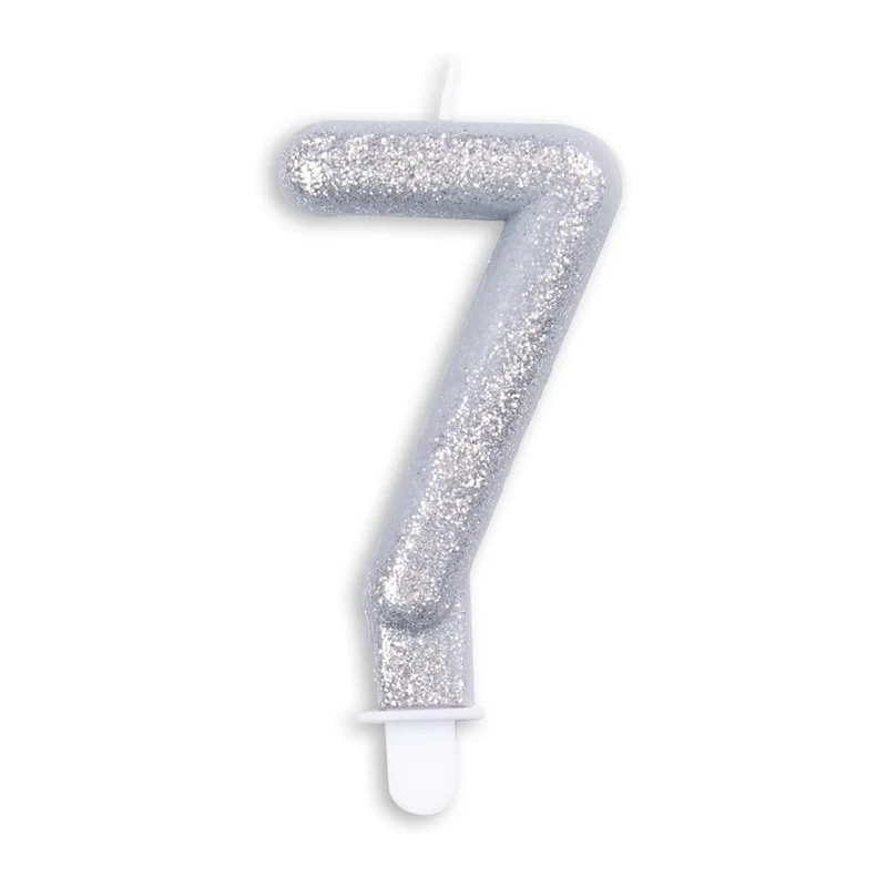 Cijfer kaars glitter zilver nr. 7