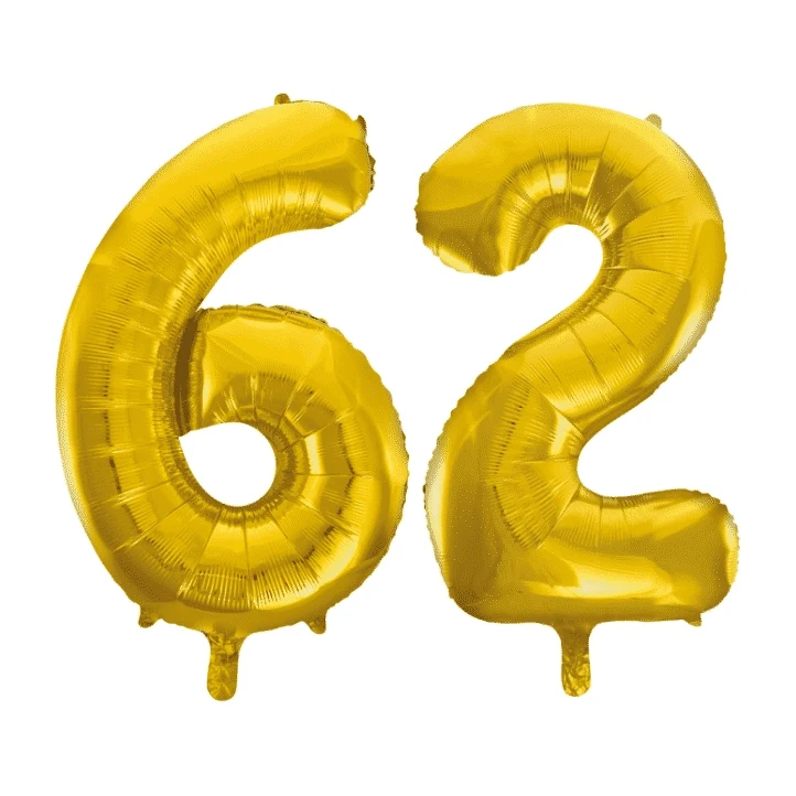 Folieballon 62 jaar Goud 86cm