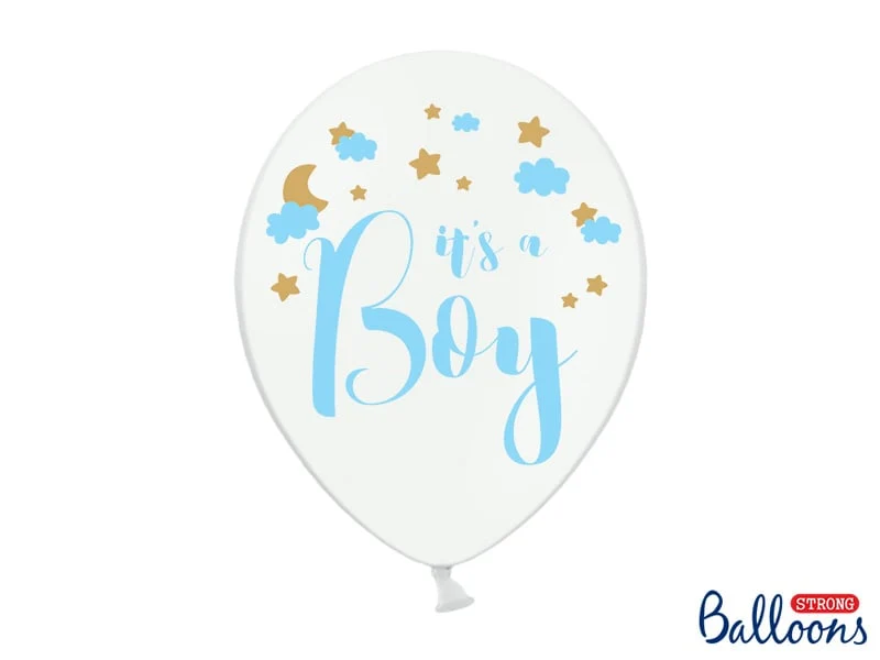 Pastel Puur Witte Ballonnen It's A Boy Blauw/Goud (6st)