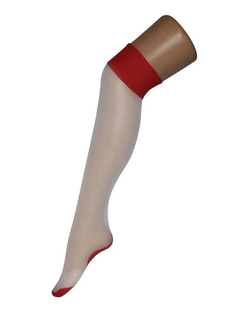 Witte kniekousen met rode naad