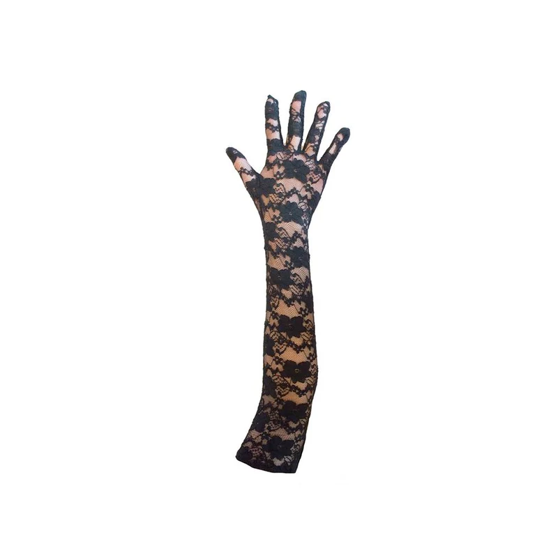 Zwarte kanten handschoenen 45cm