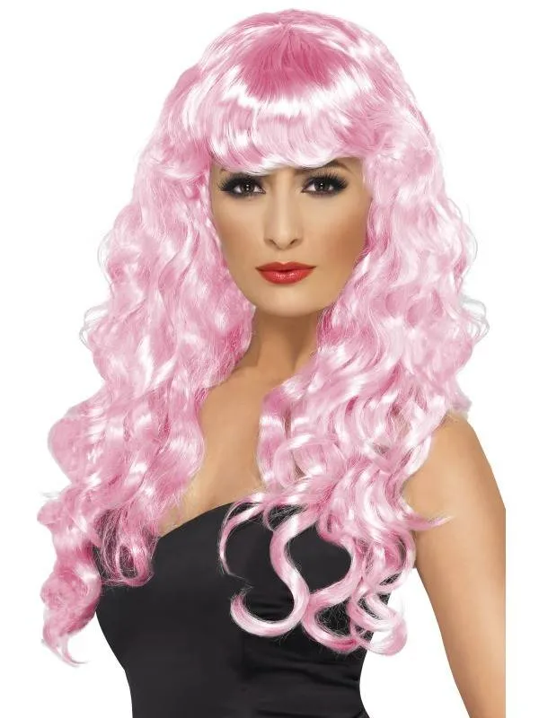 Pruik Siren lang haar pink