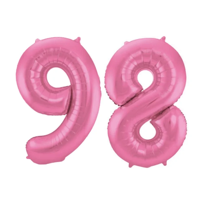 Folieballon 98 jaar metallic roze mat 86cm