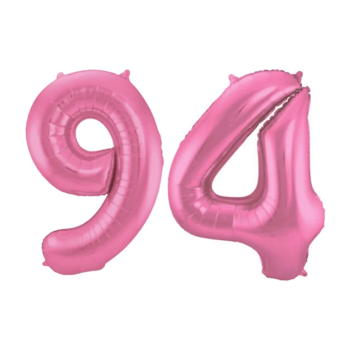 Folieballon 94 jaar metallic roze mat 86cm