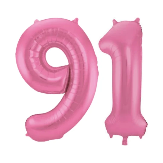Folieballon 91 jaar metallic roze mat 86cm
