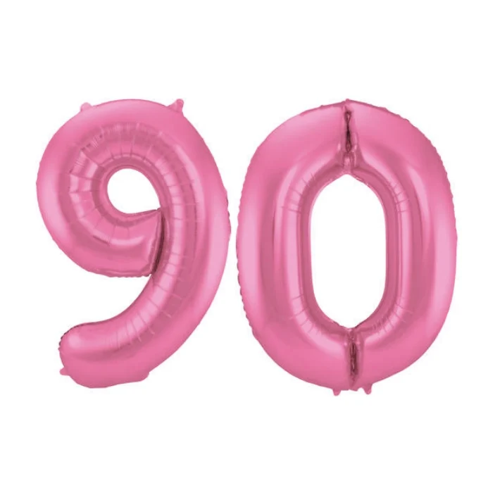 Folieballon 90 jaar metallic roze mat 86cm