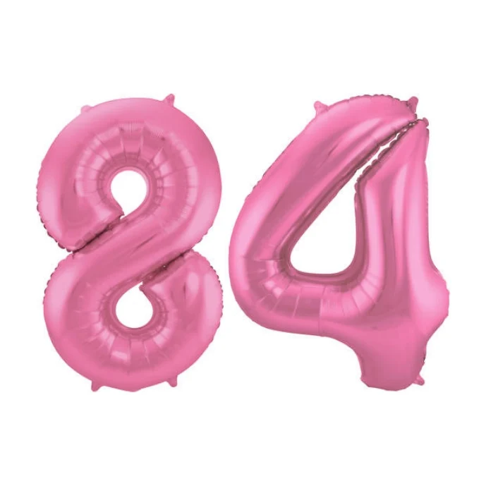 Folieballon 84 jaar metallic roze mat 86cm