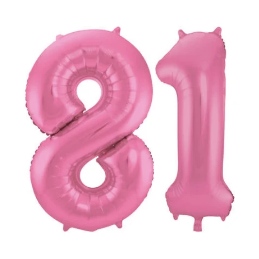 Folieballon 81 jaar metallic roze mat 86cm