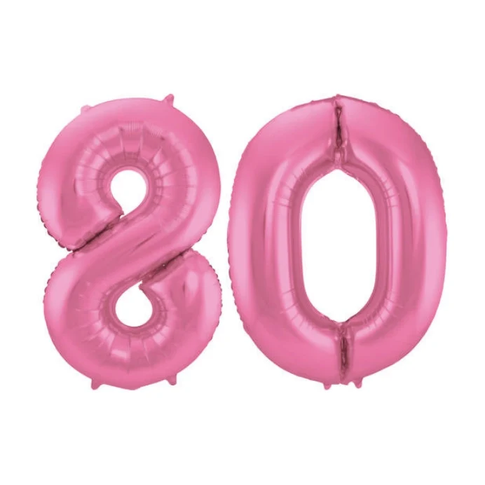 Folieballon 80 jaar metallic roze mat 86cm