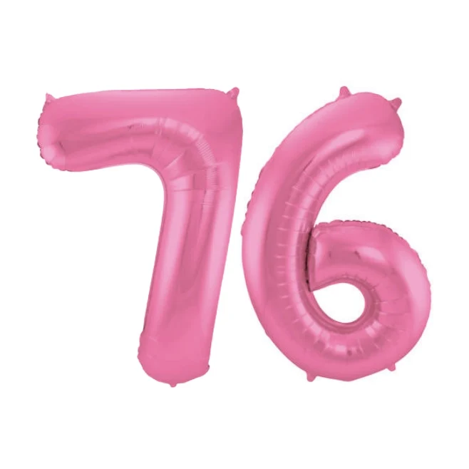 Folieballon 76 jaar metallic roze mat 86cm