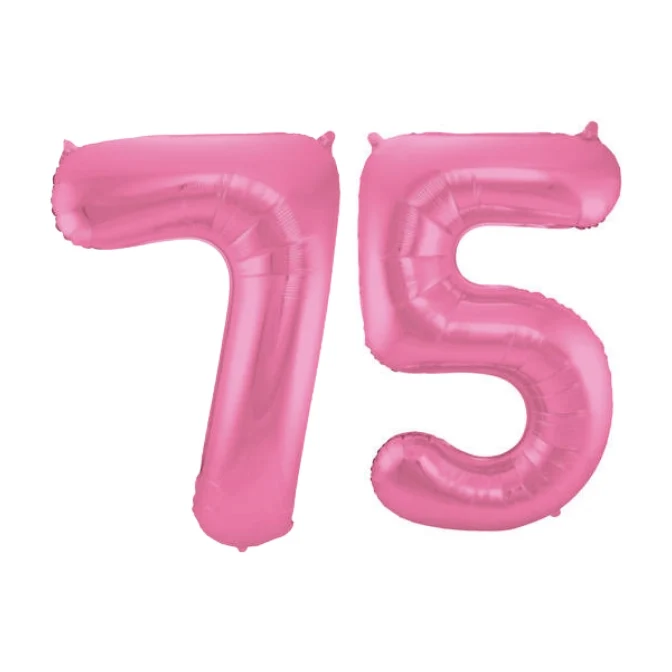Folieballon 75 jaar metallic roze mat 86cm