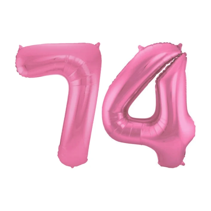 Folieballon 74 jaar metallic roze mat 86cm