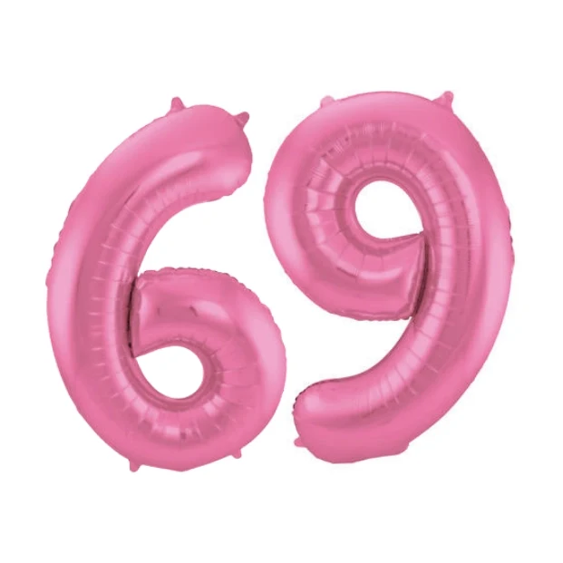 Folieballon 69 jaar metallic roze mat 86cm