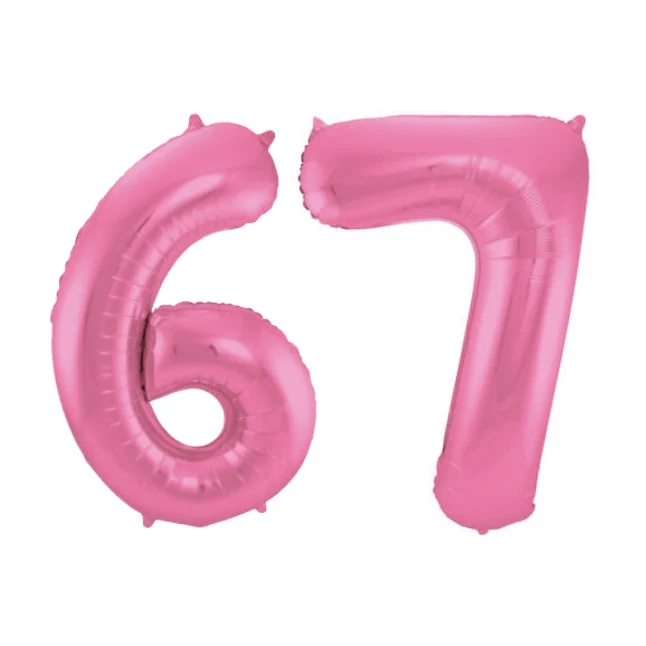 Folieballon 67 jaar metallic roze mat 86cm