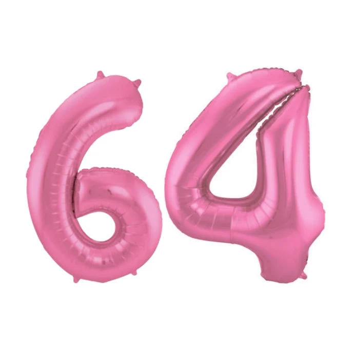 Folieballon 64 jaar metallic roze mat 86cm