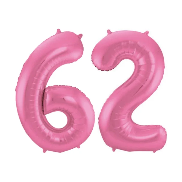 Folieballon 62 jaar metallic roze mat 86cm