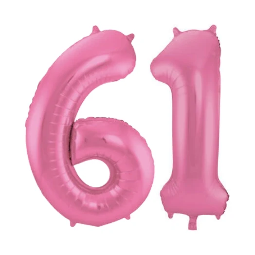 Folieballon 61 jaar metallic roze mat 86cm