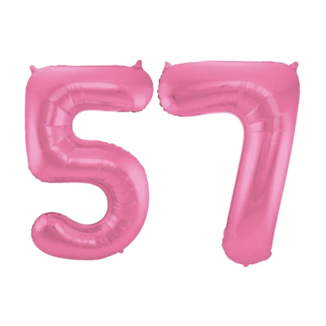Folieballon 57 jaar metallic roze mat 86cm