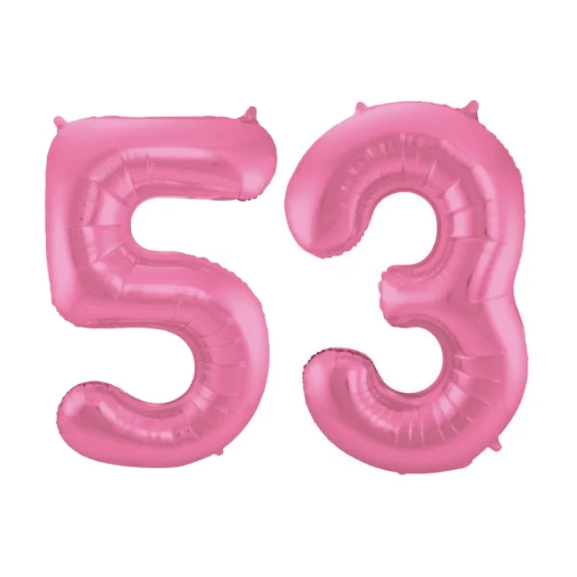 Folieballon 53 jaar metallic roze mat 86cm