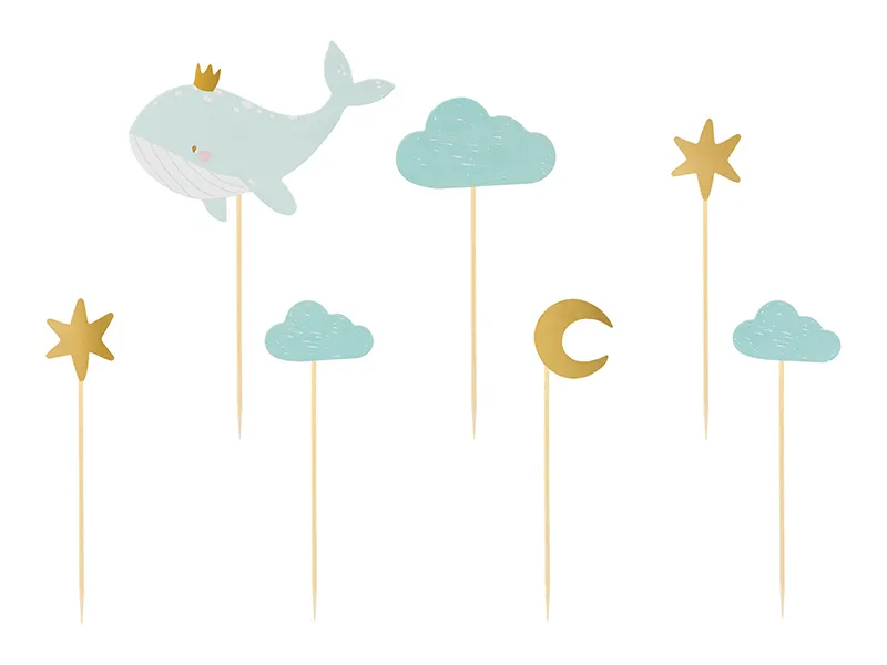 Cupcake Toppers Walvis Blauw/Goud (7st)