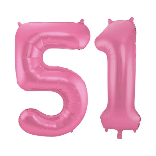 Folieballon 51 jaar metallic roze mat 86cm