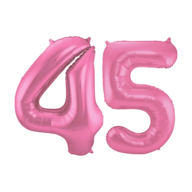 Folieballon 45 jaar metallic roze mat 86cm
