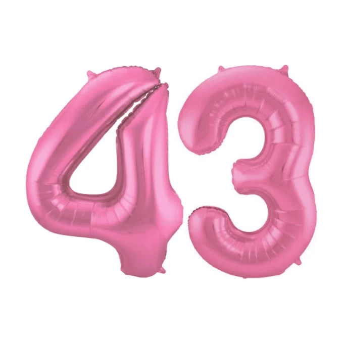 Folieballon 43 jaar metallic roze mat 86cm